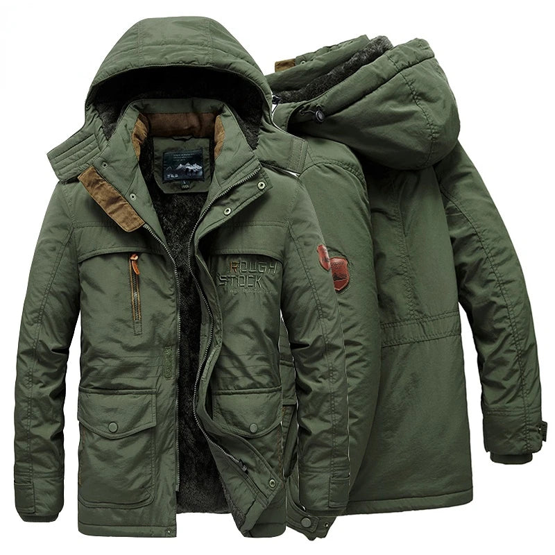2026 New Winter Men Jacket Windbreaker Coats Parka Mens Jackets Plus Velvet Men Hooded Men Casual Warm Coat Detachable Hat