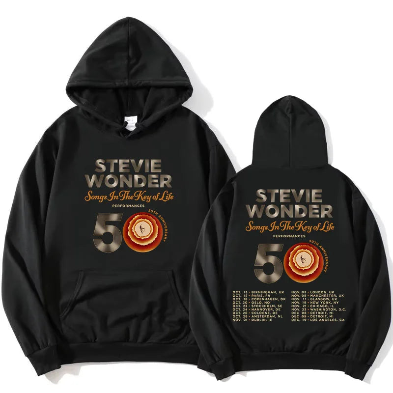 Stevie Wonder Songs in The Key of Life 50th Anniversary Tour Hoodies Women Men Clothing Long Sleeve Casual Hooded Sweatshirt Top