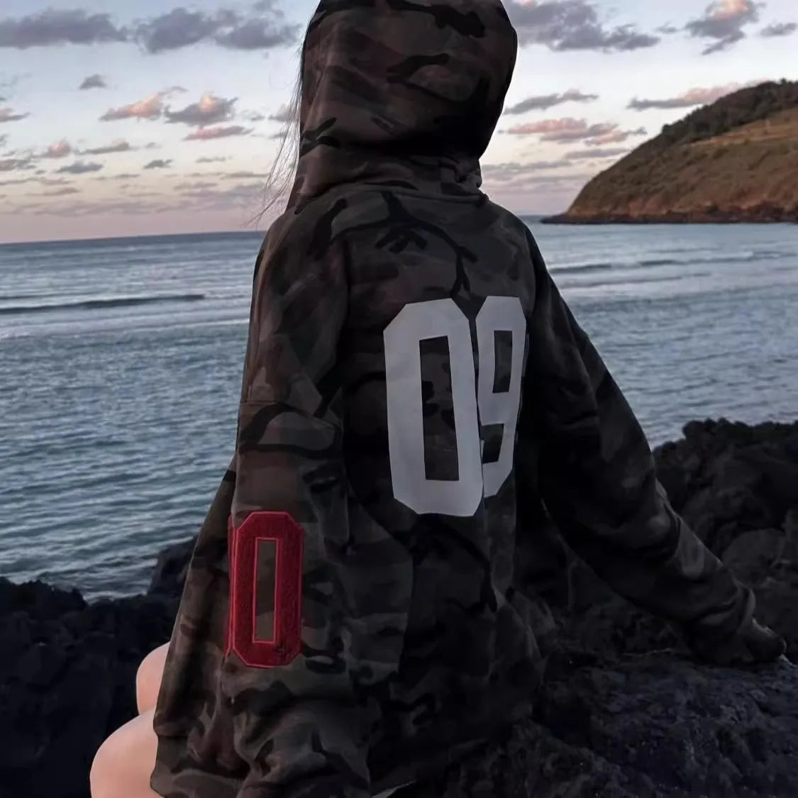 Women's Ins Korean Camo Letter Vintage American Preppy Hooded Cardigan — Versatile Fashion Hoodie