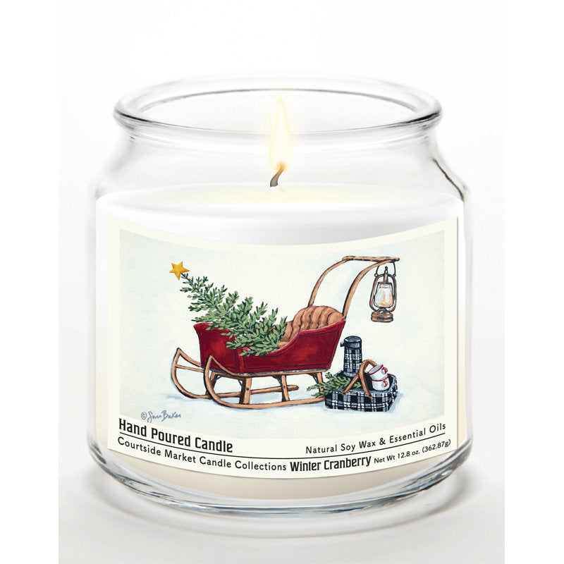 Santas sleigh 14 oz Candle Glass Jar with Brushed Silver Metal Lid