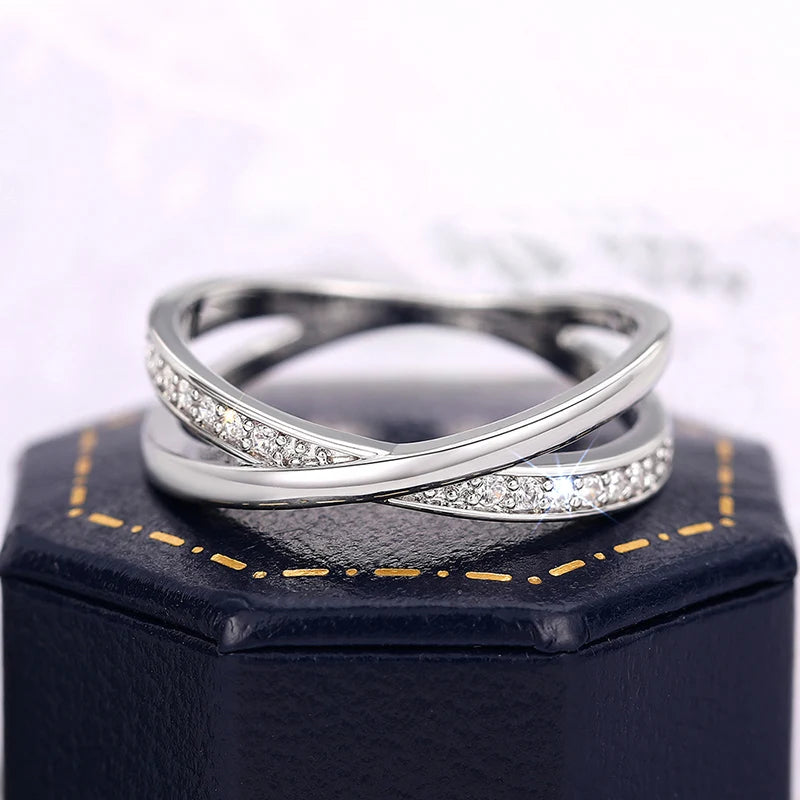 Huitan Fashion Silver Color Cross Ring Lady Trendy Low-key Jewelry with Brilliant Zirconia Stylish Daily Accessories for Women