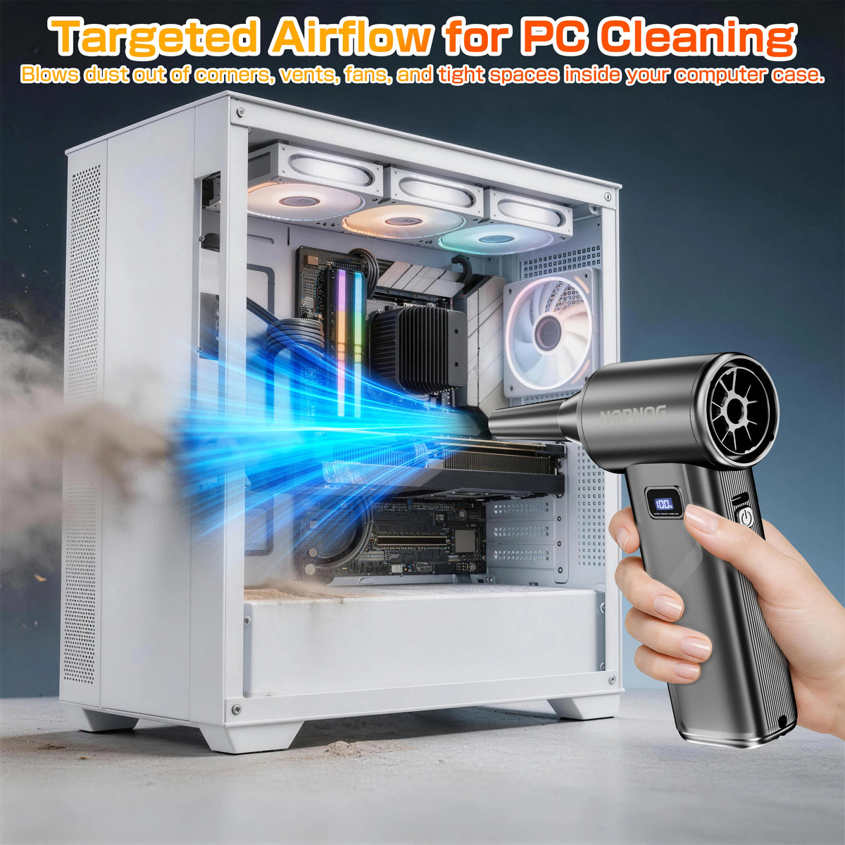 Car Vacuum Cleaner Air Duster Turbo Fan Air Blower Electric Dust Collector Cleaning Tools Hair Dryer Auto Accessories Universal for Home Outdoors Camping Truck Trailer RV