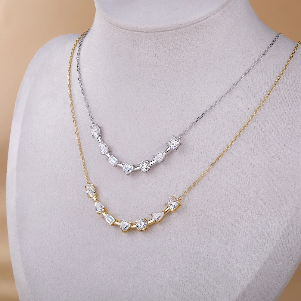 3.5cttw Multi Cut Moissanite Diamond Chain Necklace For Women Curved Shape Seven Stone Necklace S925 Silver Daily Wear Jewelry