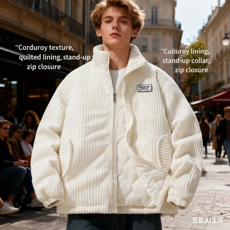 Thicken down cotton-padded jacket corduroy cotton-padded high-grade men's fashion cool winter jacket cotton-padded jacket
