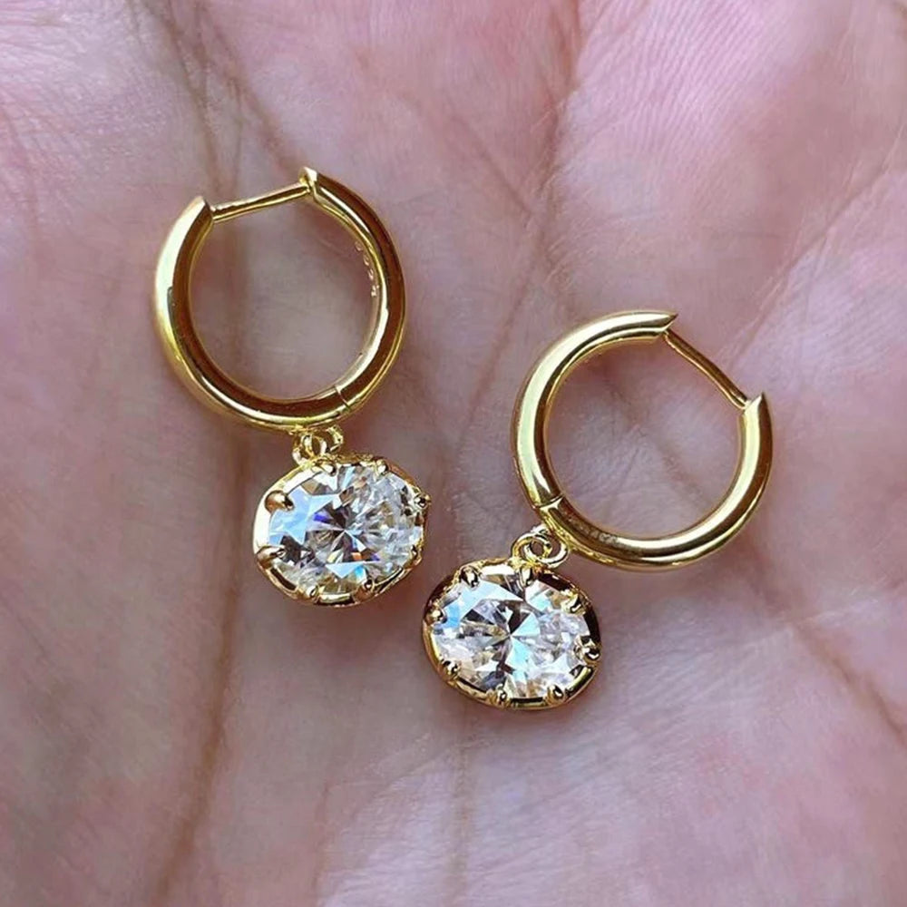 Earrings 1.5Carat Moissanite 1.5Carat Oval Cut Moissanite Huggie Hoop Earrings for Women 925 Sterling Silver Bezel Set Solitaire Diamond Drop Earring Jewelry