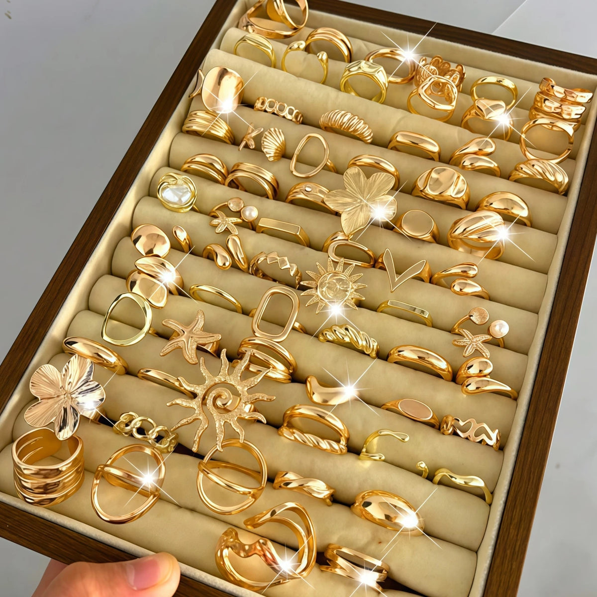 6/8/12/24/36/48/100Pieces Fashion Flowers Sun Geometry Open Rings Set For Women Mix Style Trendy Daily Jewelry Party Gifts