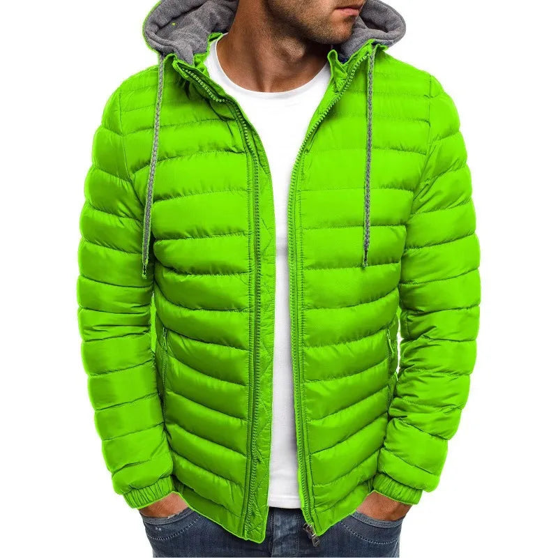 Korean Men Cotton Pad Parka Coat Autumn Winter Male Solid Warm Hooded Zip Up Hoodie Coats