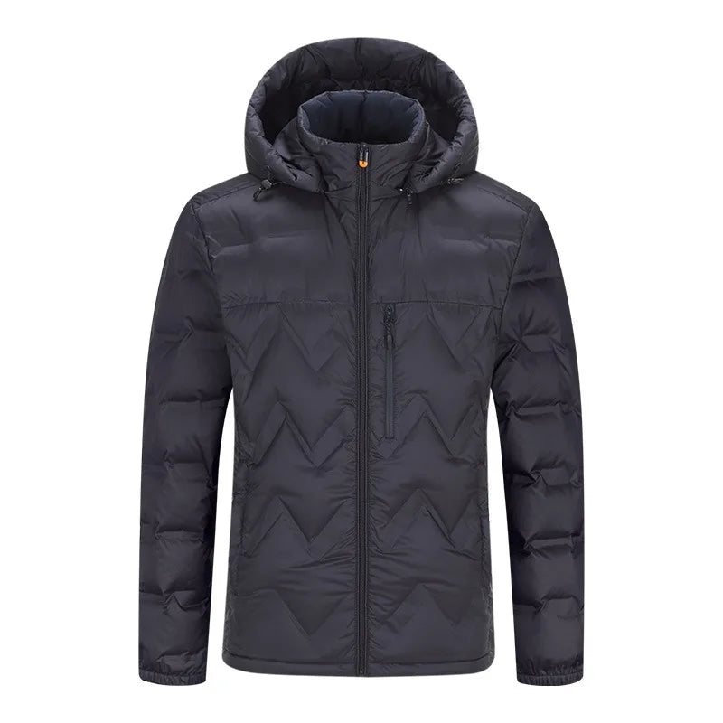 Mens Lightweight Down Jacket White Duck Feather Hooded Windproof Water-Resistant Thermal Short Coat Winter Urban Commuting