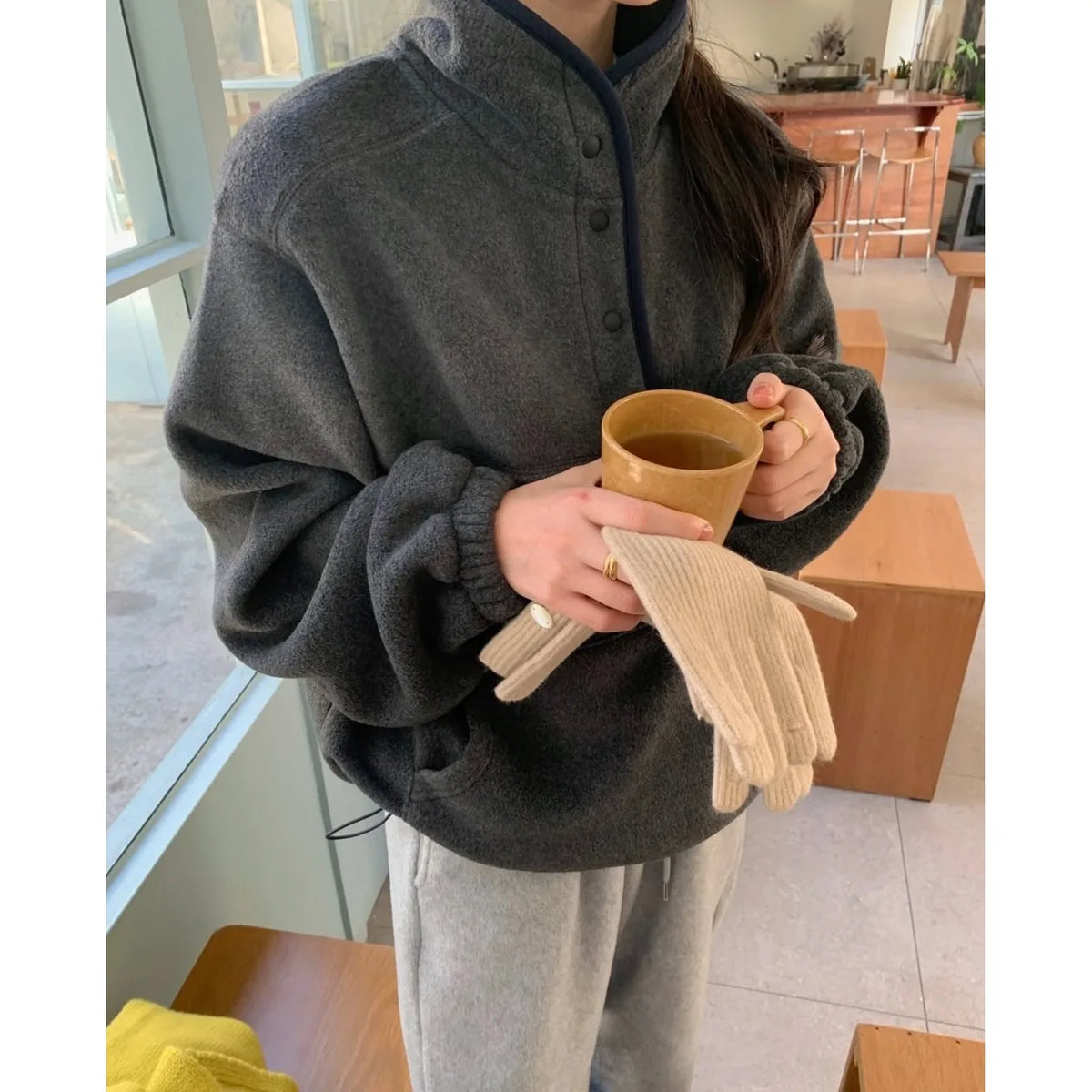Autumn Winter New Style Casual Hoodie Women's Standard Fit Long Sleeve Fleece Lined Stand Collar Versatile Comfortable Sweats...