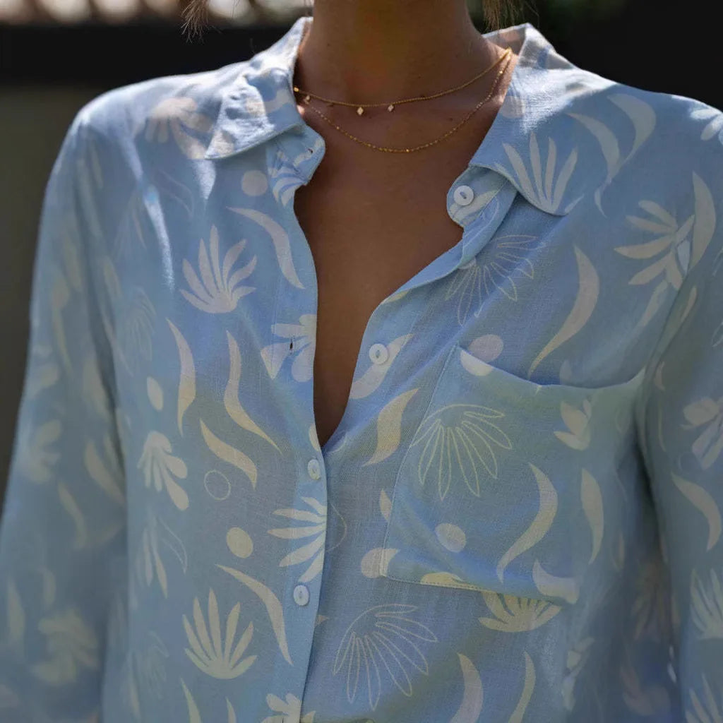New Lapel Printed Set Three Quarter Sleeve Top and Shorts Fashion Matching Set for Daily Casual