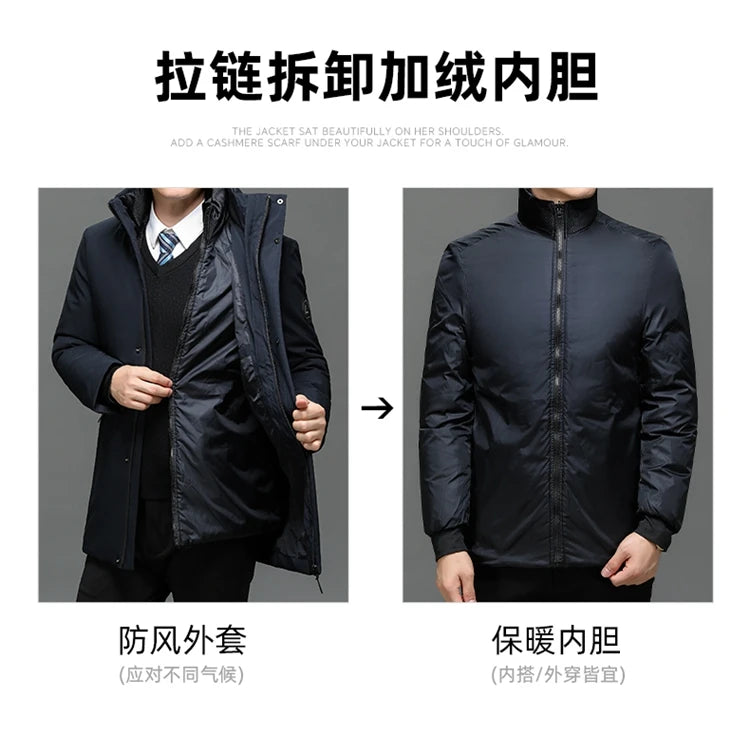 thick warm three in one detachable down cotton jacket business Men's winter jacket fashionable hooded waterproof parka coat