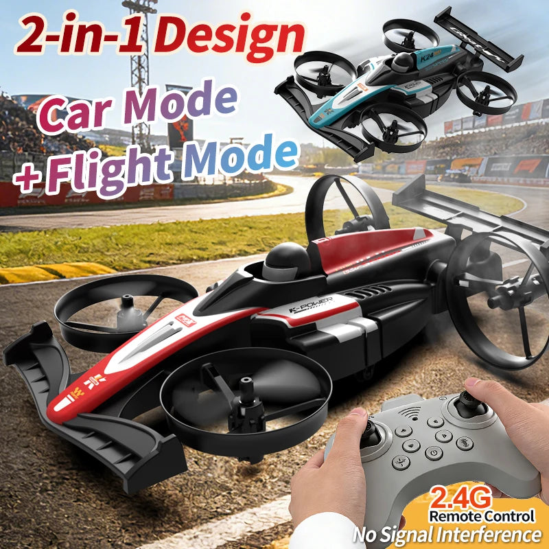 Look here! A mini car and drone combo - a dual-mode, multi-functional gift! One-button takeoff, stable hovering, racing mode, headless mode, and 360Â° aerial flips. The perfect Christmas gift or a fun birthday present!