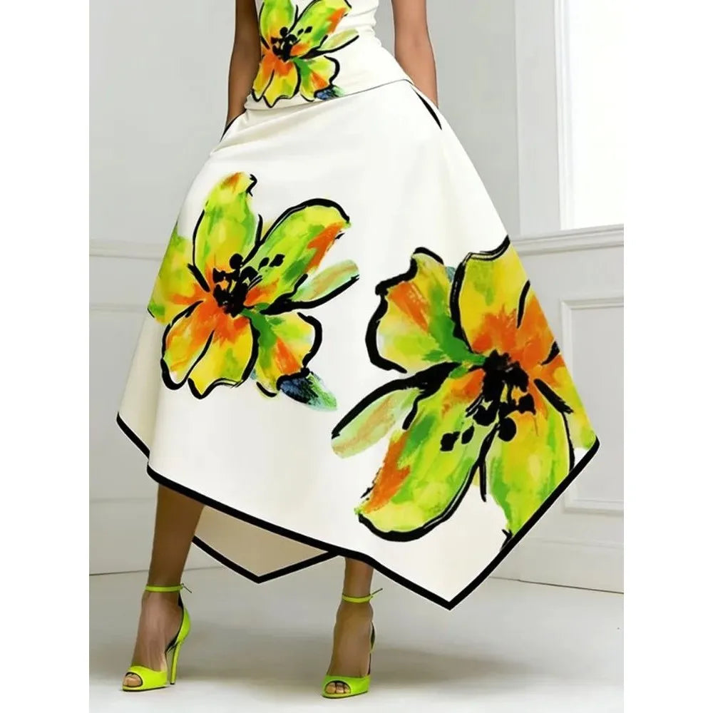 Women's Floral Print round Neck Dress Set Casual Comfortable Polyester Fabric Ideal for Ages 18-25 Summer Season