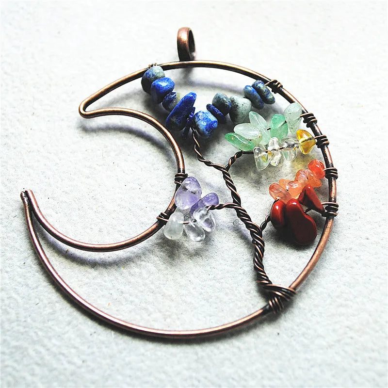4PCS Hot Moon Shape Pendants 50MM Size Tee OF Life ETZ HACHAYIM Natural Gemstone Mixed Good For Jewelry Designs
