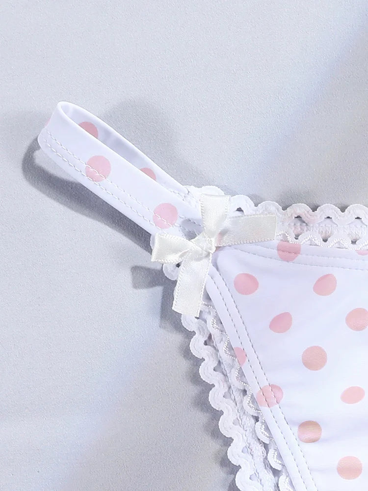Swimsuit 2026 White Dot Print Bikini Bow Swimwear Bandeau Bikinis Low Waist Beachwear Cute Bathing Suit Holiday Swimsuits