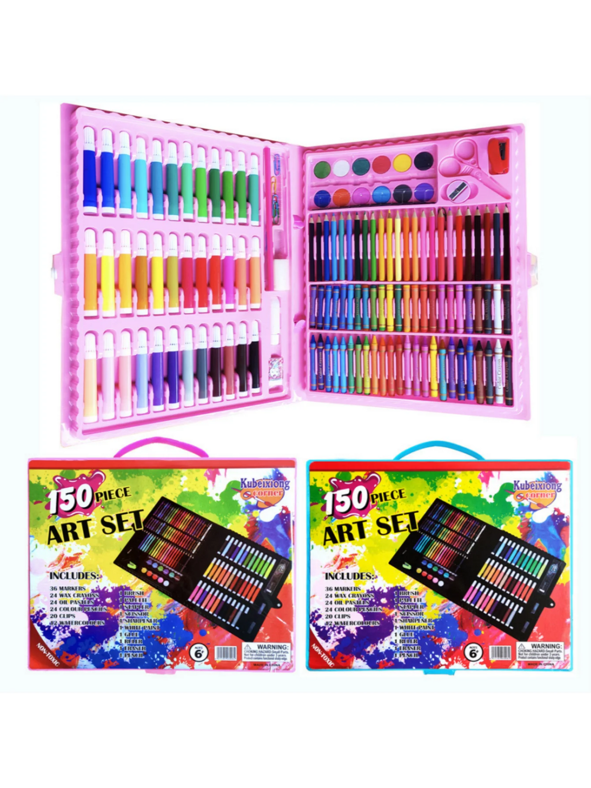 168pcs/150pcs Kids Art Painting Set, Colored Pencils Erasers Paint Box Complete Drawing Supplies Kit, Creative Art Craft Toy, Back To School Gift for Children, Packaging Pattern & Internal Component Colors Random