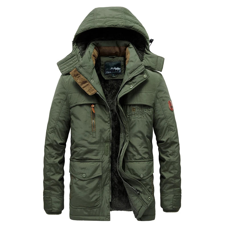 2026 New Winter Men Jacket Windbreaker Coats Parka Mens Jackets Plus Velvet Men Hooded Men Casual Warm Coat Detachable Hat