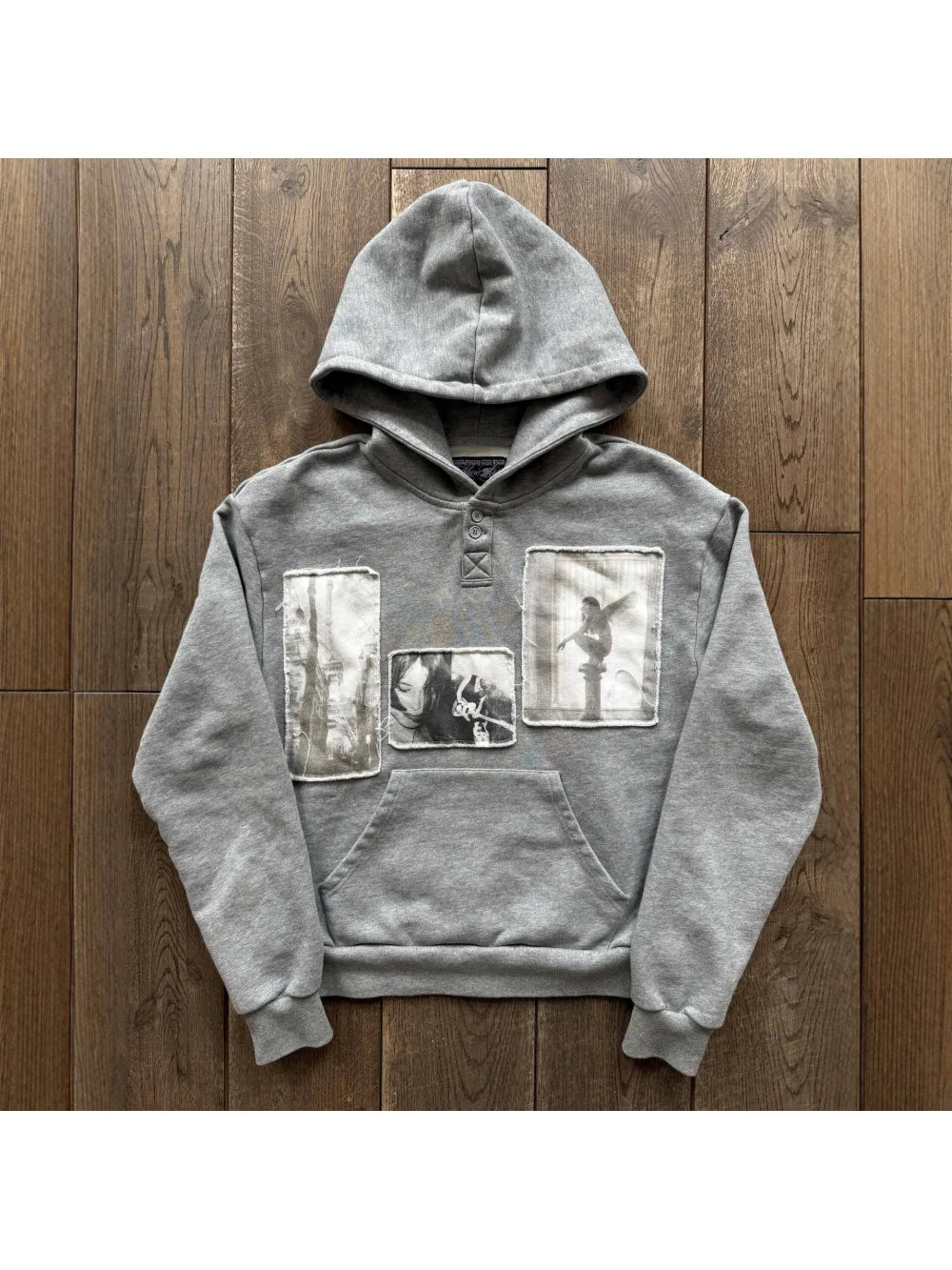 2026 new autumn and winter American retro vintage patchwork photo print hooded sweatshirt decadent style street trend hoodie ins