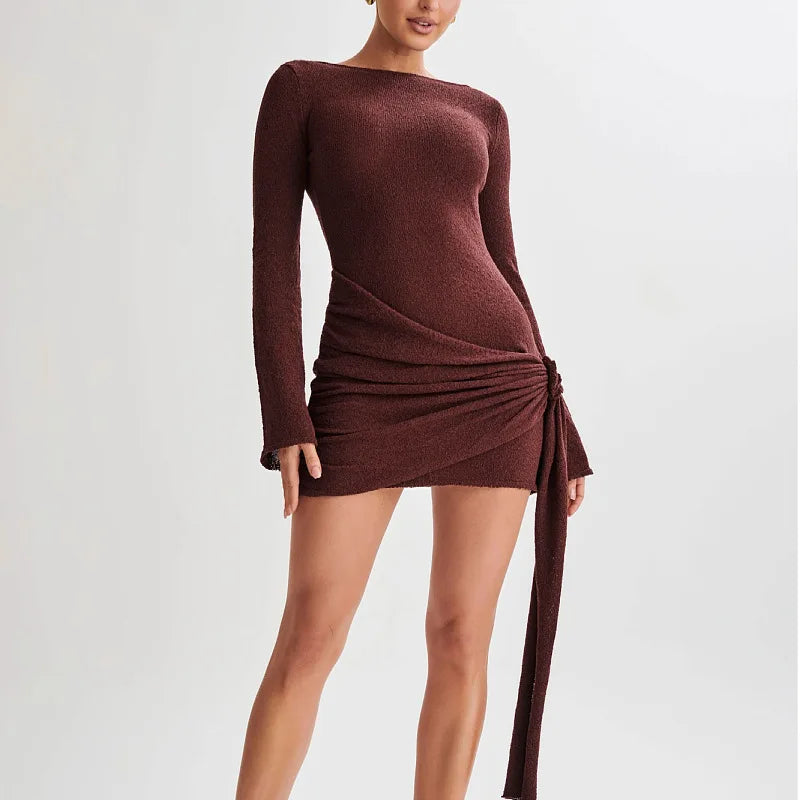 Dress Slim Hip-hugging Mini Dress Sexy V-shaped Backless Long Sleeve Dresses For Women Fall Classy Wear Party Date Wedding