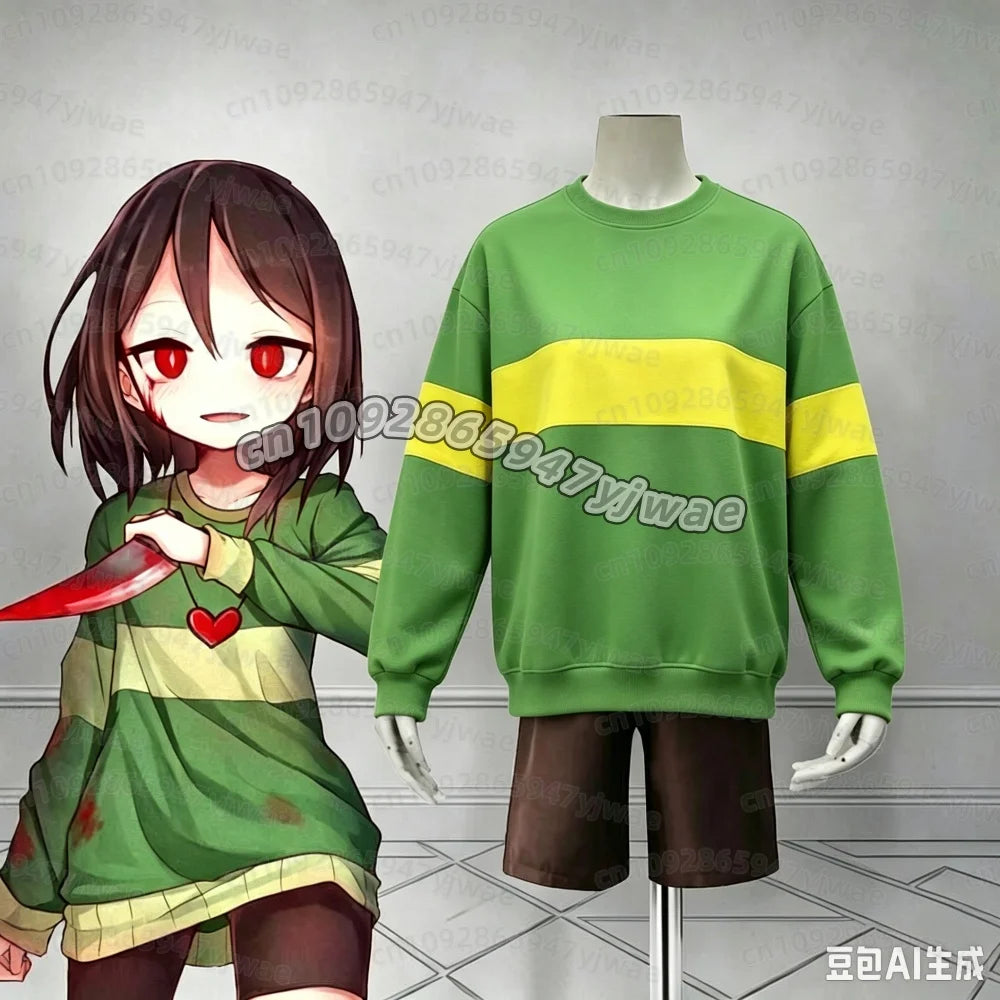 Deltarune Undertale Kris Cosplay Hoodies Long Sleeve Fashion Hooded Sweatshirt Men Women Clothing Green Yellow Striped hoodies
