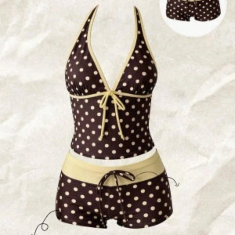 Harajuku Swimwear Two Piece Bikini Women Halter Neck Ruffle Swimsuit Daily Bathing Piece