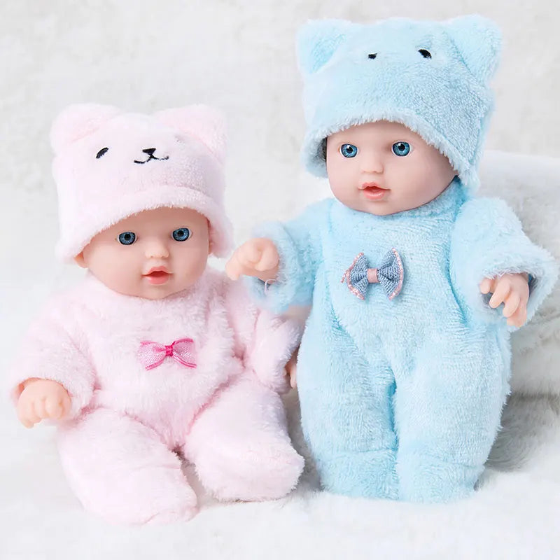 8Inch/20cm Cute Baby Doll With Plush Bear Pajamas Waterproof Vinyl Bebe Doll Toddler Reborn Doll Girls Birthday Gifts