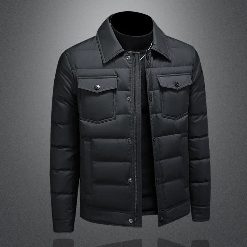Minglu Autumn Winter Zipper Casual Men's Coats Luxury Solid Color White Duck Down Male Jackets Fashion Down Man Overcoats