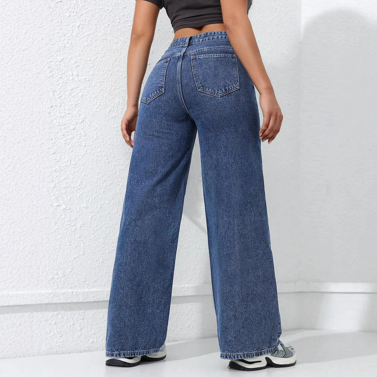 American Style Wide Leg Denim Jeans Women's Vintage Loose Slim Straight Floor-Length Casual High Waist Jeans
