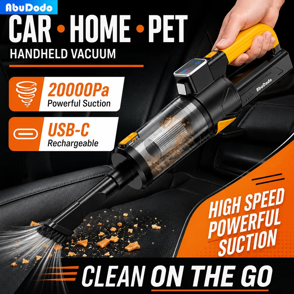 Cordless Car Vacuum Cleaner 20000Pa AbuDodo 8 in 1 Handheld for Car Interior Seat Trunk Gap Pet Hair USB-C Rechargeable