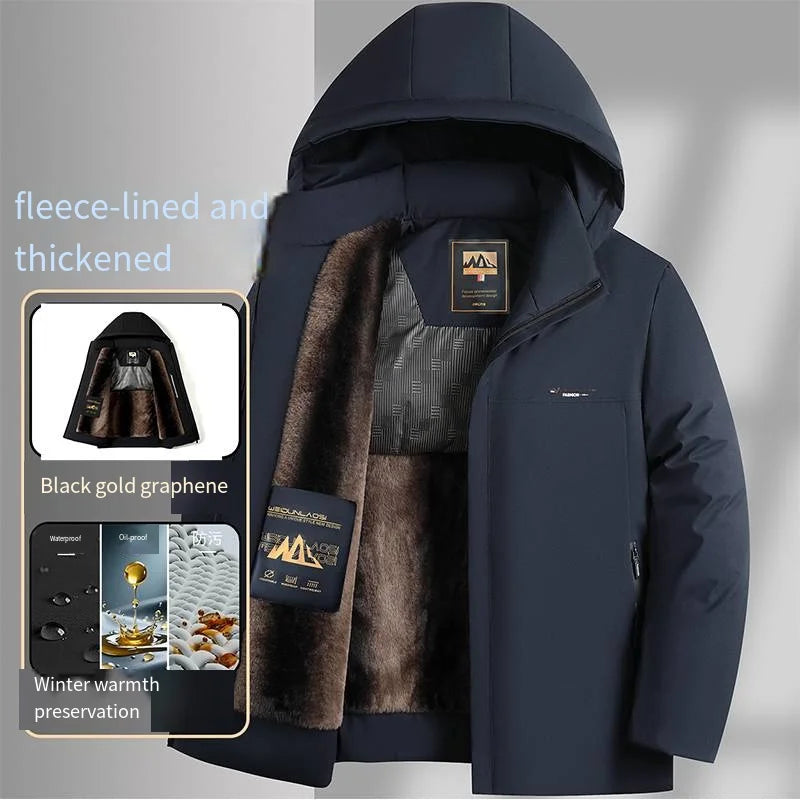 Premium Quality Man Cotton-Padded Jacket Zipper Pocket Thickened Flannel Hooded Winter New Cotton Coat Casual Fashion Men's Wear