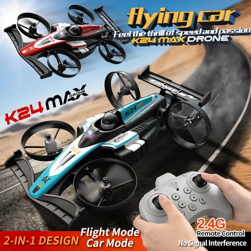 Look here! A mini car and drone combo - a dual-mode, multi-functional gift! One-button takeoff, stable hovering, racing mode, headless mode, and 360Â° aerial flips. The perfect Christmas gift or a fun birthday present!