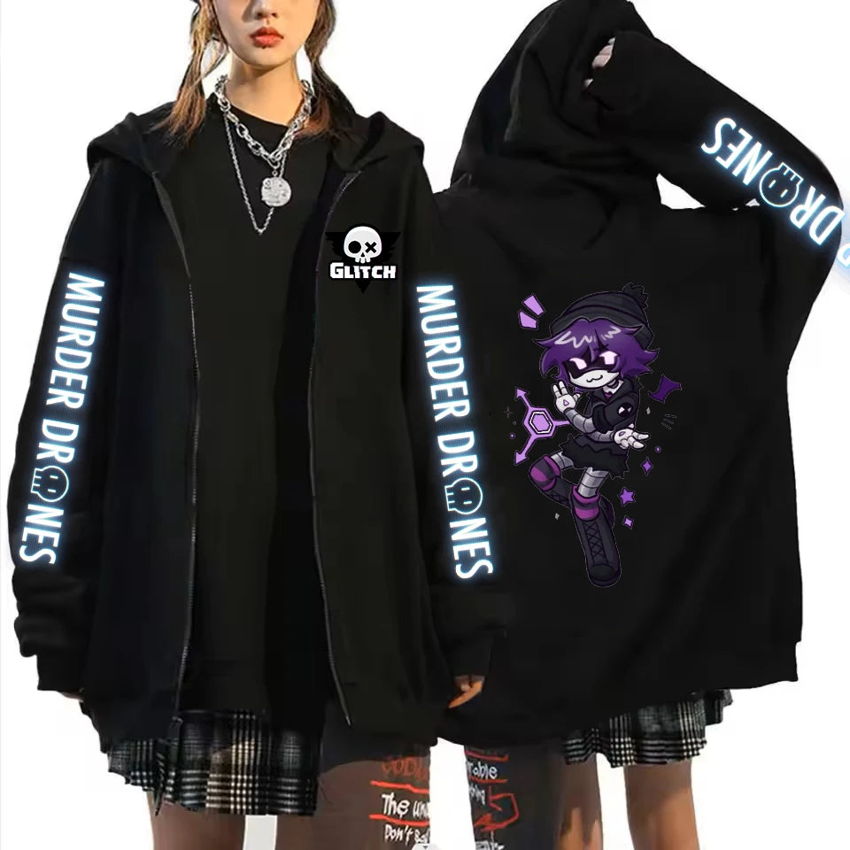 Anime Murder Drones Pattern Zipper Hoodies Harajuku Women's Hooded Sweatshirt Winter Fashion Casual Fleece Unisex Zipper Jacket