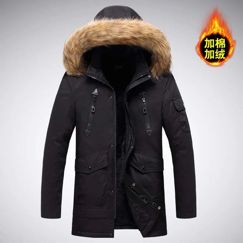 Men Military Fur-Lined Thick Warm Winter Fur Hooded Jackets Windbreaker Coat Outdoor Tactical Parka Outwear High Quality Men's