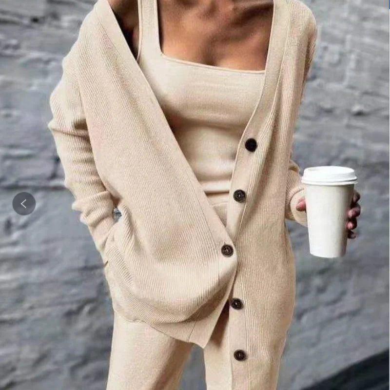 Autumn and Winter Women's Cross-border Knitting Amazon Western Women's Jacket Vest Pants Three-piece Set