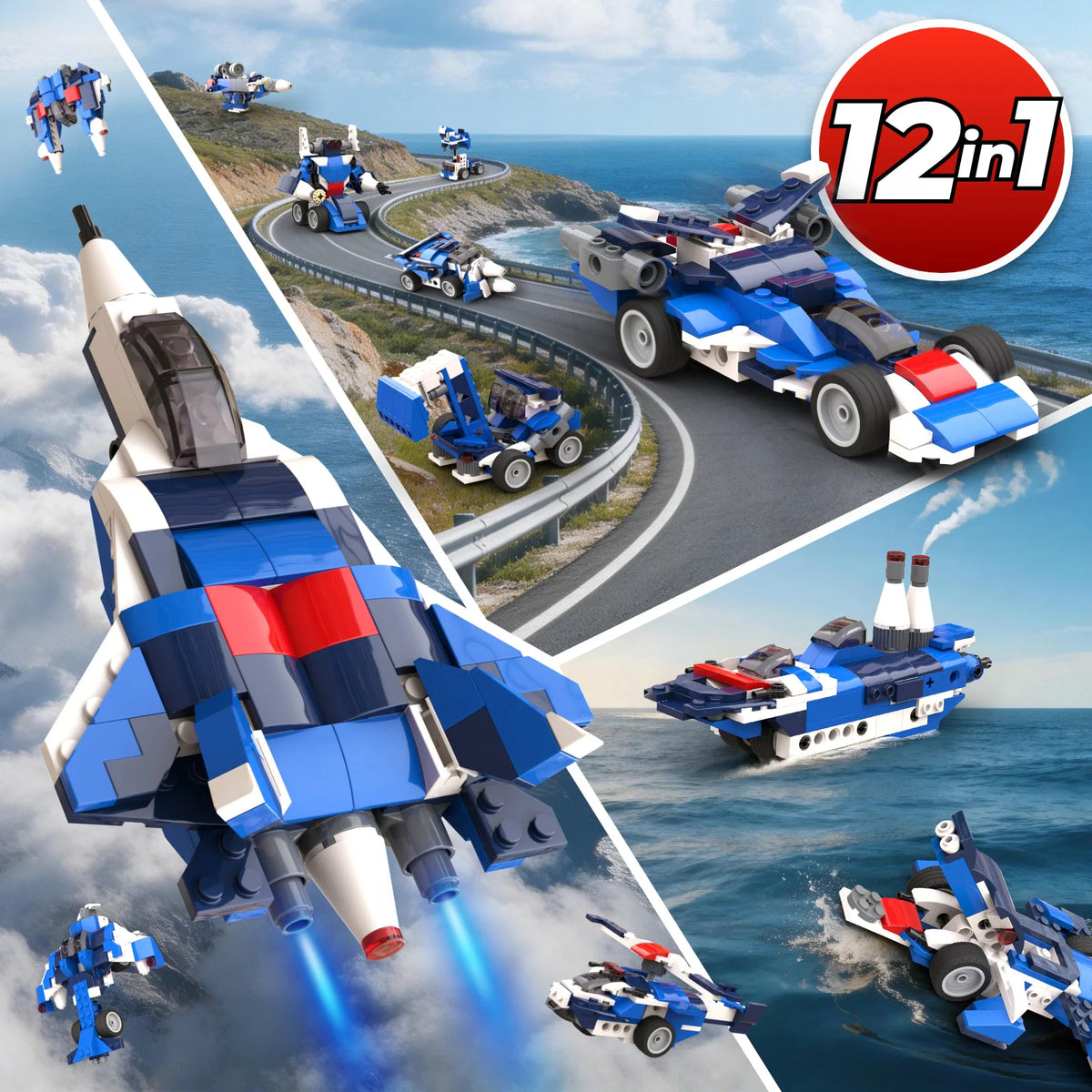 Apitor 12-in-1 STEM Building Blocks Kit Creative Construction Toy App Manual Fighter Jet Robot DIY Activity for Kids Ages 6+