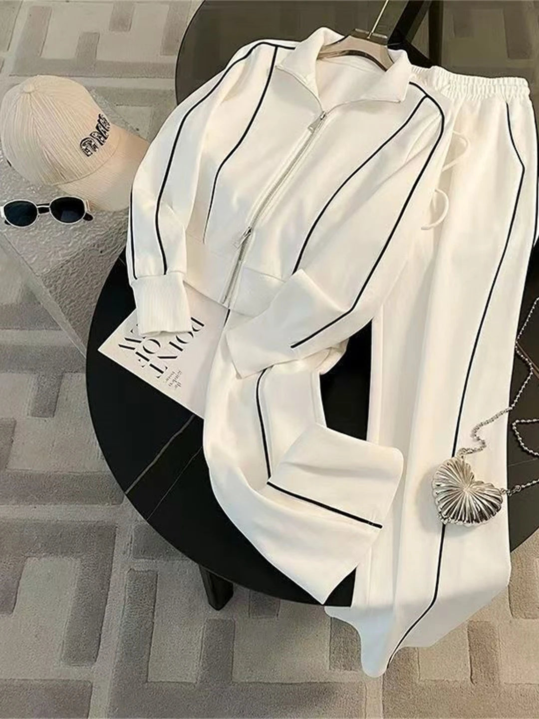 Casual Sportswear Set Women's Spring Fashion Age-Defying Loose Sweatshirt Small Size Wide Leg Pants Two-Piece Set