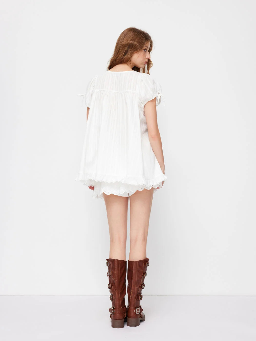Bohemian Puff Sleeve Maternity Dress Women Square Neck A-line Mini Ruffled Dresses Fairy Vintage Loose Fit Flowy Short Dress