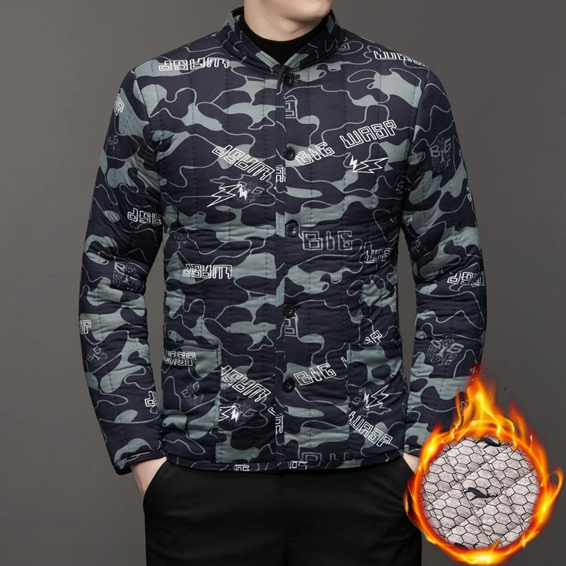 Coats Parka Camouflage Men Premium Thick Warm Fleece-lined Velvet Camouflage Stand Collar Autumn Winter Casual Fashion Men Parka Jacket Cold Weather Coats