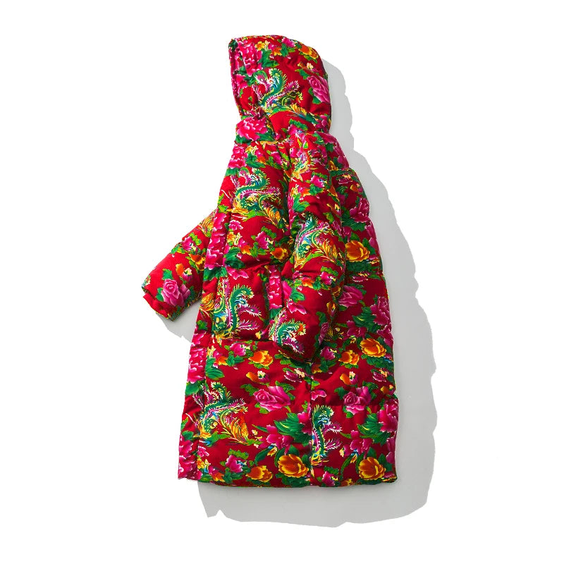 Northeast China Male Parkas High Quality Coat Warm Hooded Clothes Flower Chinese Style Flower Cotton Coat