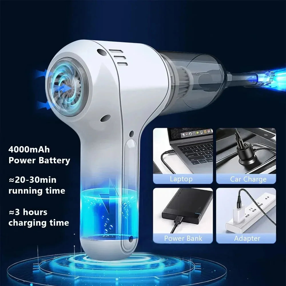 Portable Wireless Handheld Car Vacuum Cleaner, 95000PA High Power 2-in-1 Vacuum & Blower, Dual Use for Car and Home