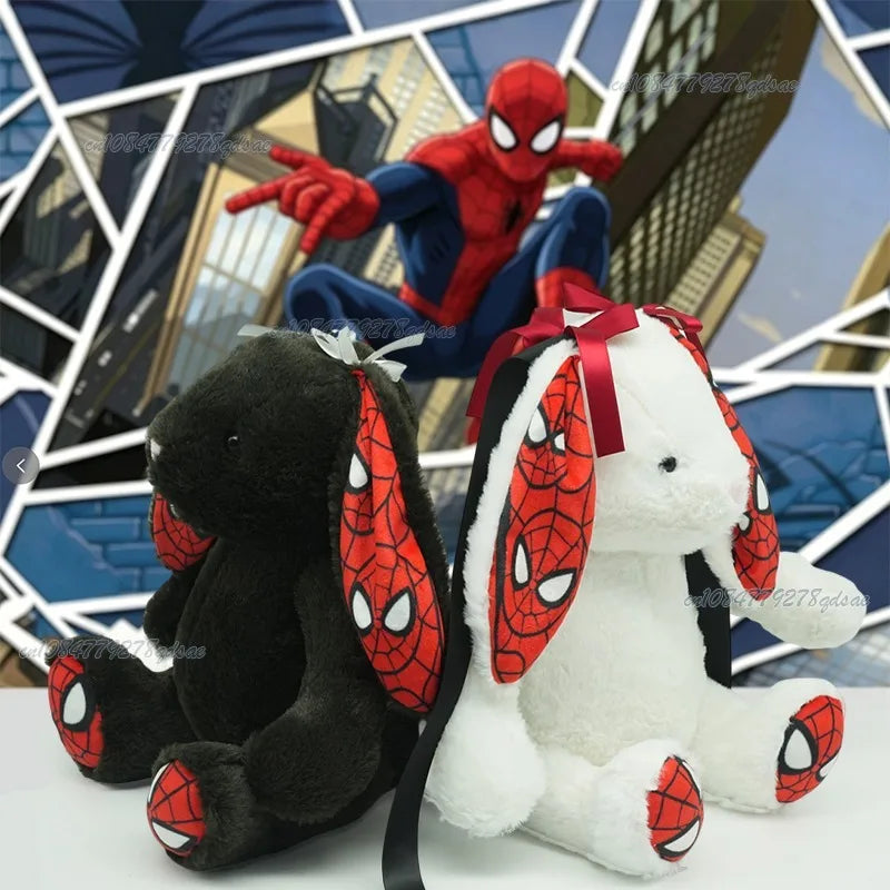 Stuffed Plush Funny Dropping Ear Rabbit Plush Cute Bunny With Spiders Man Print Pattern Stuffed Doll Halloween Christmas Collectors Fans Gift