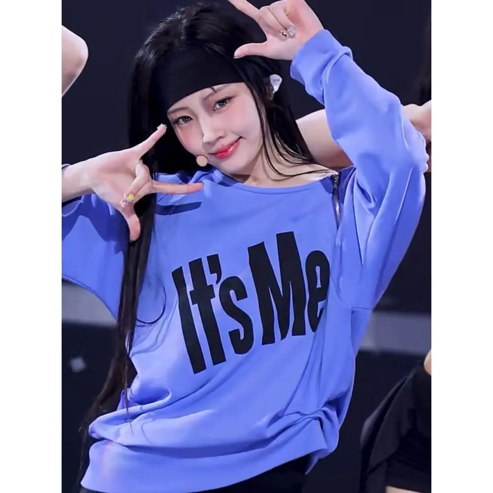 Sweatshirt ILLIT Li Yuan Xi Stage Performance Hoodie round Neck Spring Autumn Print Outerwear Sweatshirt Loose Fit Unisex Commute Style