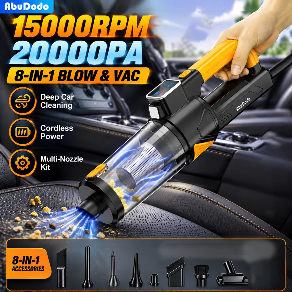 Cordless Car Vacuum Cleaner 20000Pa AbuDodo 8 in 1 Handheld for Car Interior Seat Trunk Gap Pet Hair USB-C Rechargeable