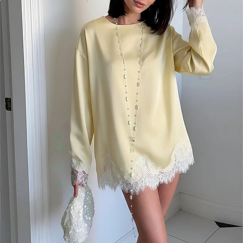 Elegant Lace Patchwork Hollow Dress Dresses for Women Spring Summer Fashion Matching Set