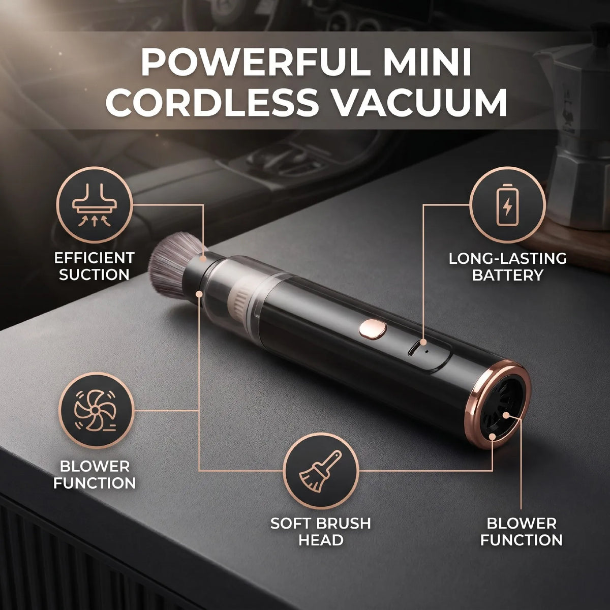 Car Vacuum Cleaner 42000 RPM 1500mAh Handheld Mini Cordless Coffee Grinder Remover for Car Home Coffee Grinder