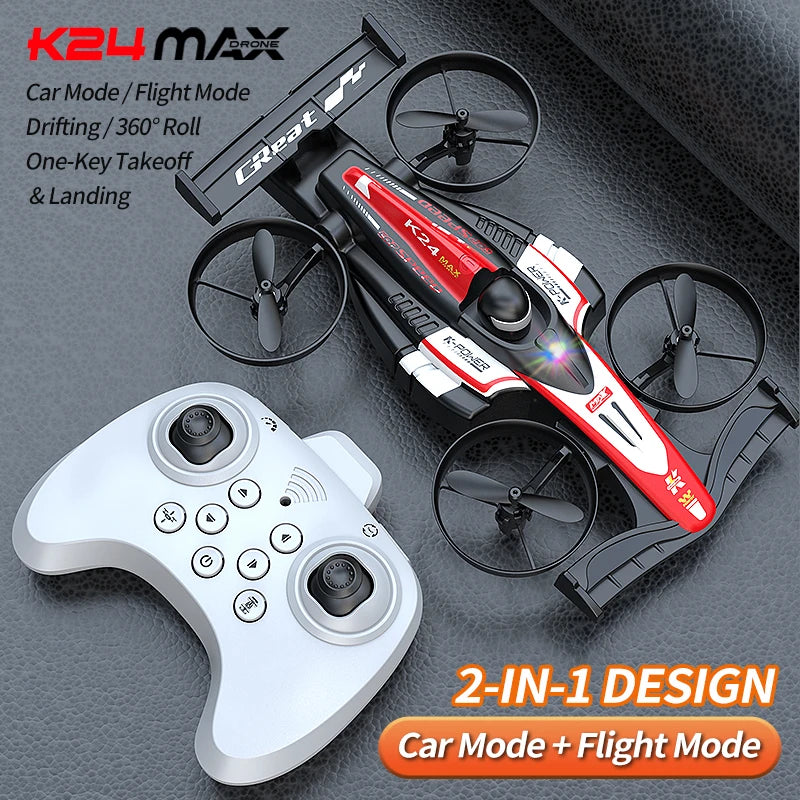 Look here! A mini car and drone combo - a dual-mode, multi-functional gift! One-button takeoff, stable hovering, racing mode, headless mode, and 360Â° aerial flips. The perfect Christmas gift or a fun birthday present!