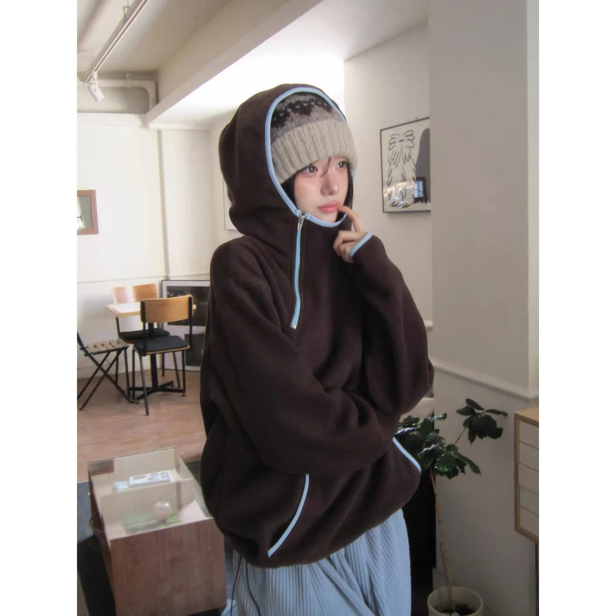 Sweatshirt Warm Fleece Hoodie Women's Color Block Retro Functional Neutral Winter Sweatshirt Dongda Gate New Arrival 2026 Cold Proof