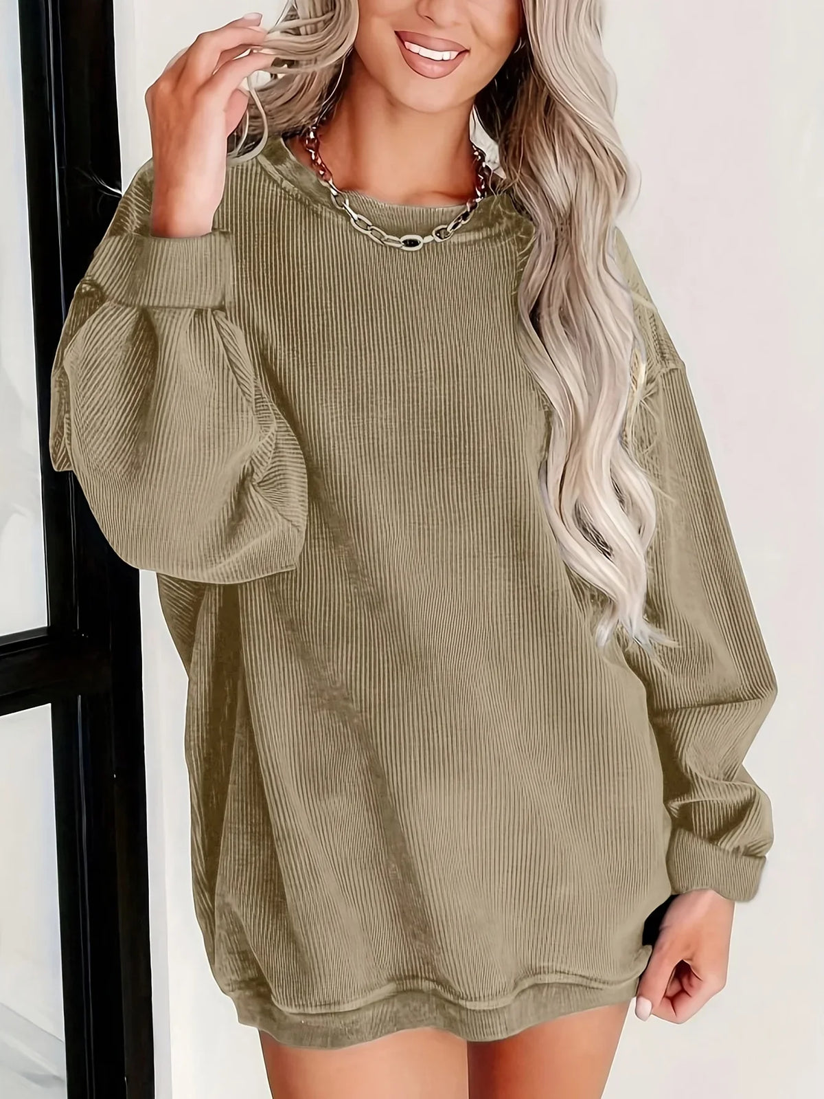 Fashion Women's Plus Size 1XL-5XL Solid Color Round Neck Sweatshirt Ladies Cose Hoodie Casual Long Sleeve Sweatshirt