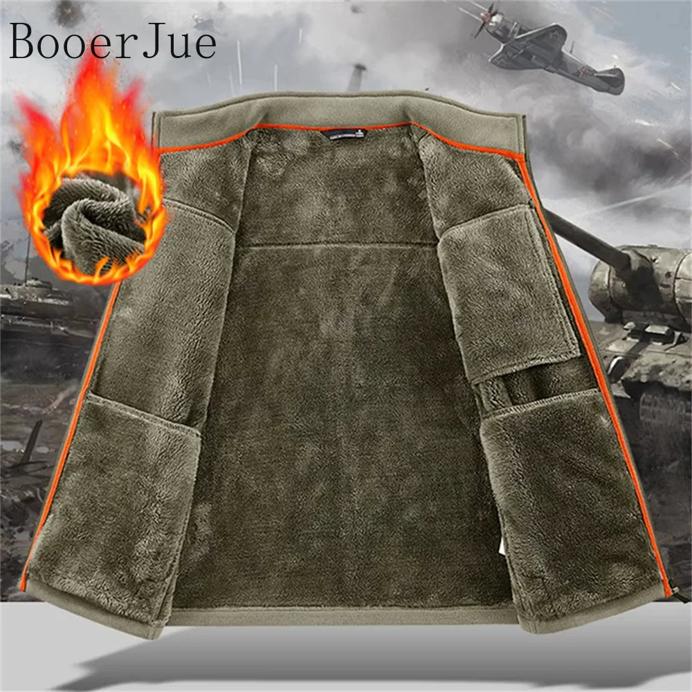 Winter Thickened Windproof Stand Collar Zipper Jacket for Men Casual Outdoor Fleece-Lined Coat Embroidered Men's Warm Jackets