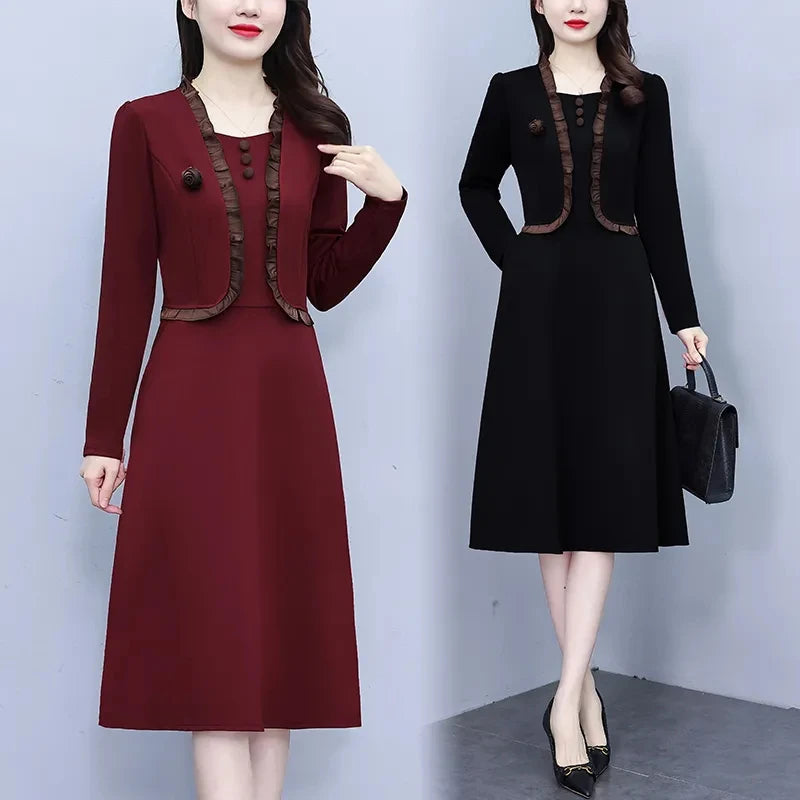 Temperament Solid Color Long Sleeve Casual Dresses Buttons Office Lady Dresses Autumn Fashion Women's Clothing